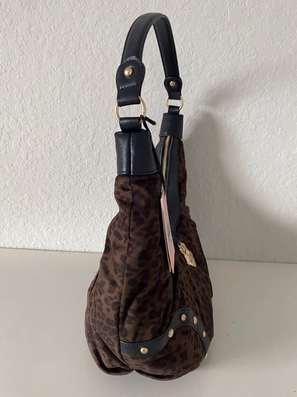 Juicy Couture Retro Glam Hobo Coho Handbag in Chocolate Leopard Animal Print NEW
